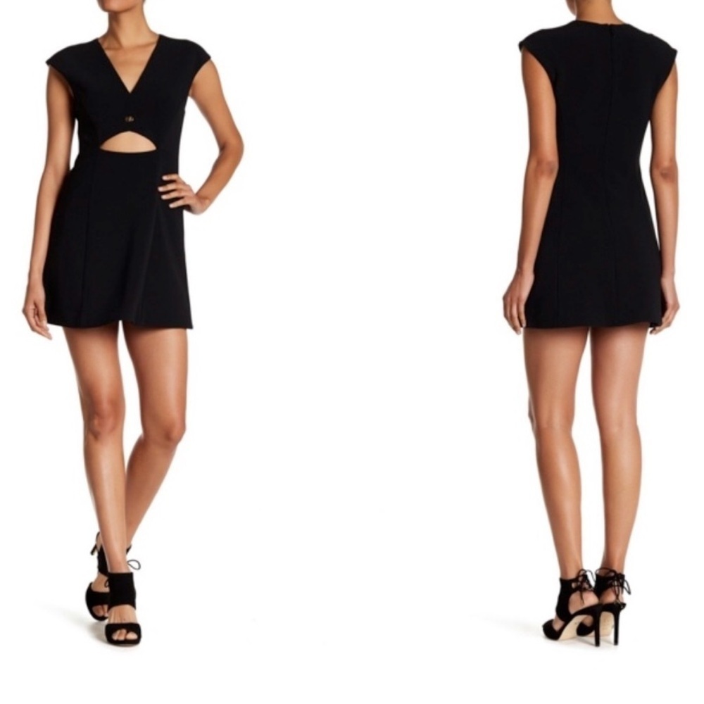 HALSTON HERITAGE Black Dress Cutout Capped Sleeves Mini size 12 Wedding Party